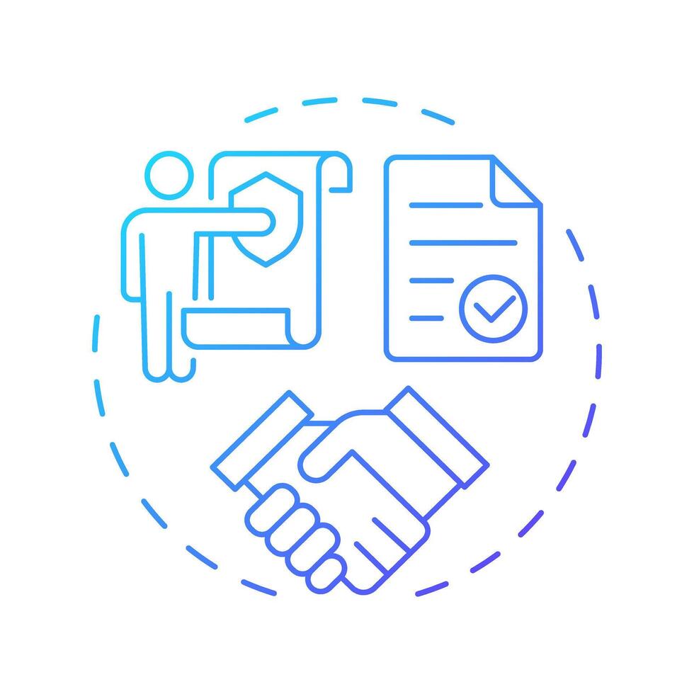 Entry and contracting blue gradient concept icon. Responsibilities, agreements. Teamwork organization. Round shape line illustration. Abstract idea. Graphic design. Easy to use in infographic vector