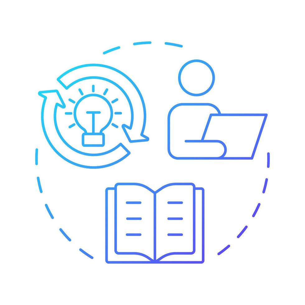 Research skills blue gradient concept icon. Data collecting, analysis. Documentation review. Round shape line illustration. Abstract idea. Graphic design. Easy to use in infographic, presentation vector