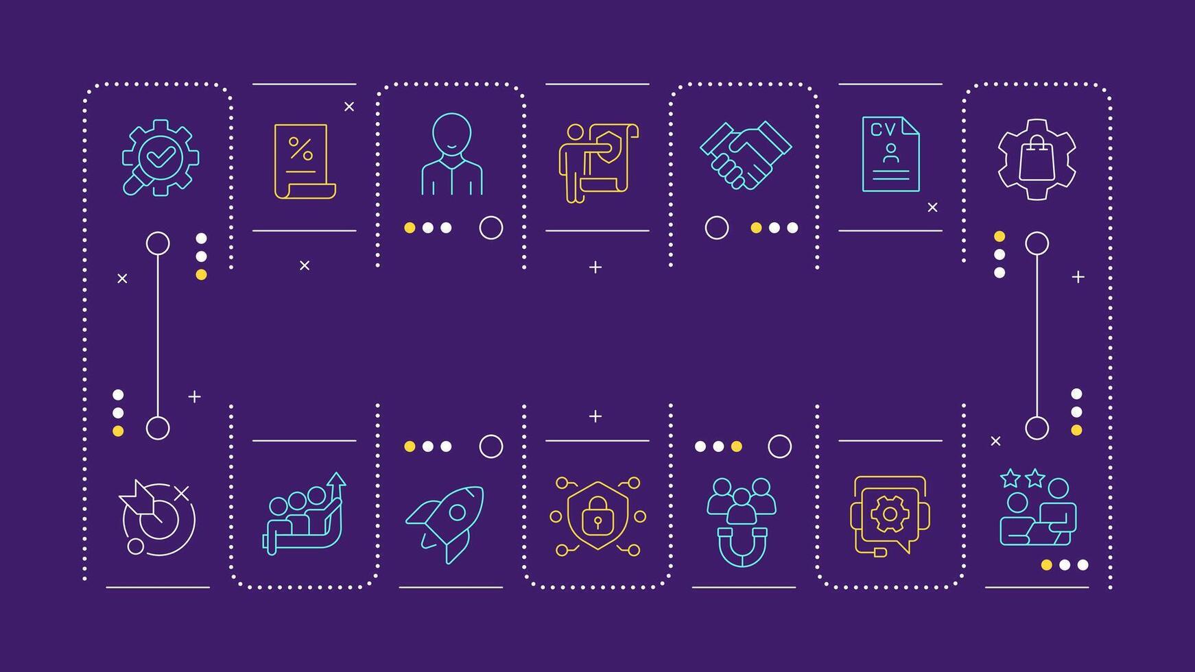 Consulting purple word concept. Human resources, hr. Efficiency increase. Business goal. Horizontal image. Headline text surrounded by editable outline icons vector