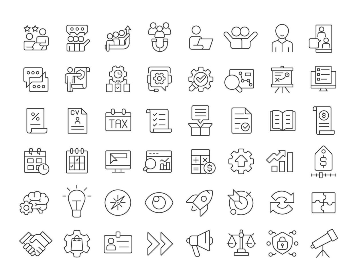 Consulting line icons set. Documentation management, workflow. Business planning, strategy. Finance, economics. Isolated outline illustrations. Thin lineart iconset symbols. Editable stroke vector