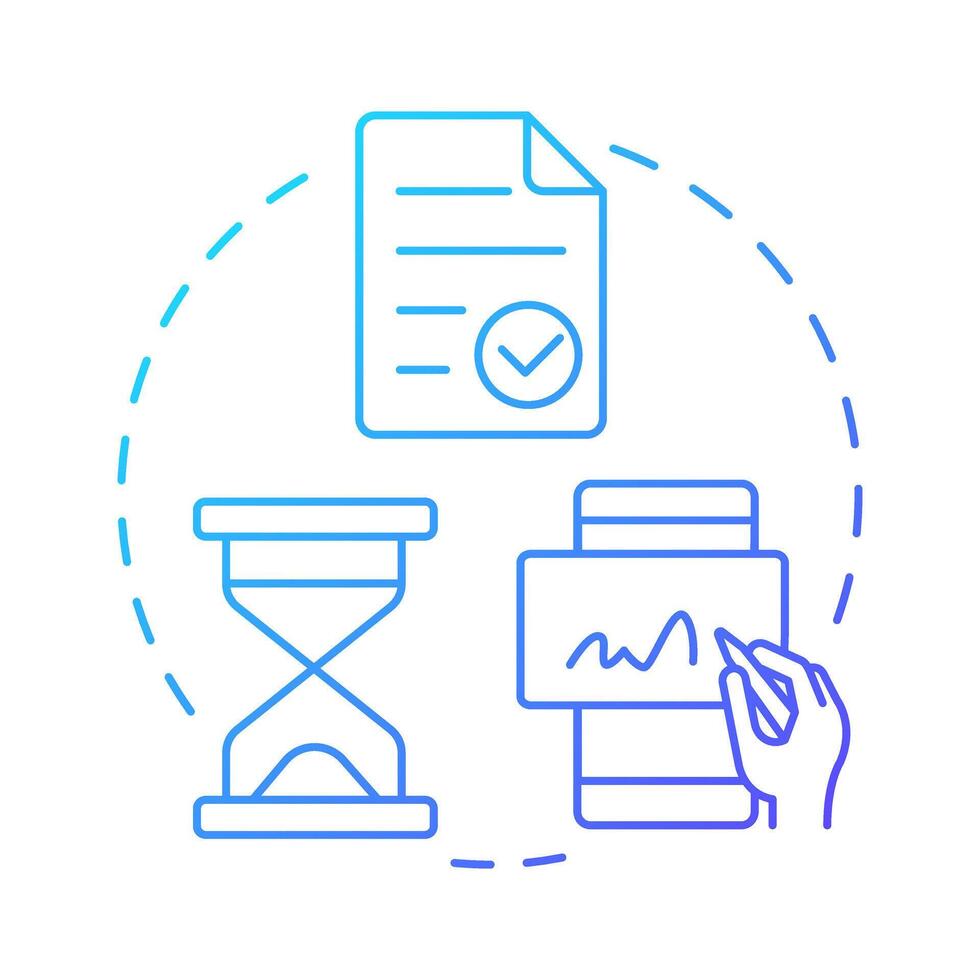 Quote approvals blue gradient concept icon. Workflow automation. Pricing strategy. Checkmark, regulation. Round shape line illustration. Abstract idea. Graphic design. Easy to use in infographic vector