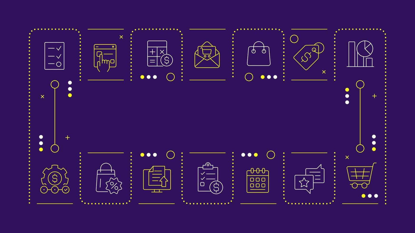 Configure price quote purple word concept. Statistical metrics, analysis. Purchasing, discount. Horizontal image. Headline text surrounded by editable outline icons vector