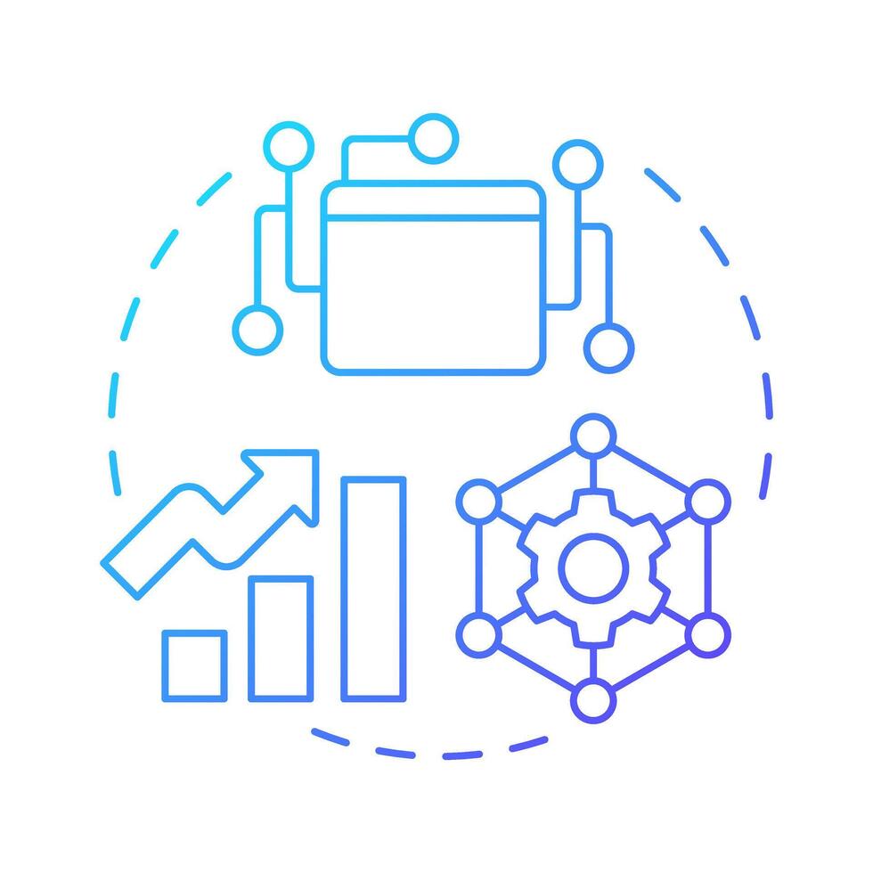 CPQ and CRM or ERP integration blue gradient concept icon. Quote management systems. Customer service. Round shape line illustration. Abstract idea. Graphic design. Easy to use in infographic, article vector