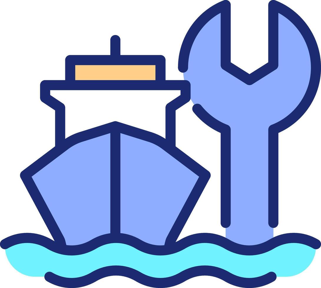 Ship maintenance pixel perfect line color icon. Marine transport technical support. Vessel repair service. Dry dock. Isolated illustration. Flat colorful symbol design. Editable stroke vector