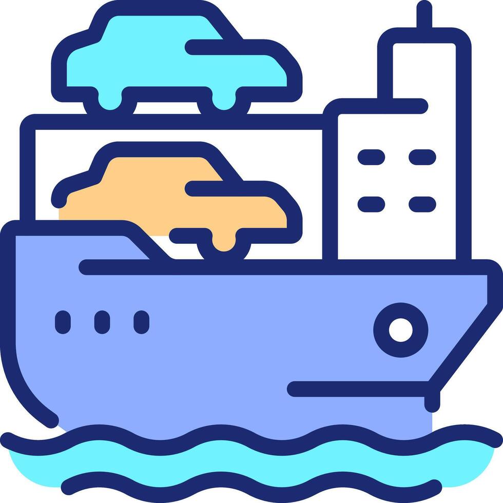 Car carrier pixel perfect line color icon. Vessel transporting autos by sea. Vehicles transporter. Maritime shipment service. Isolated illustration. Flat colorful symbol design. Editable stroke vector