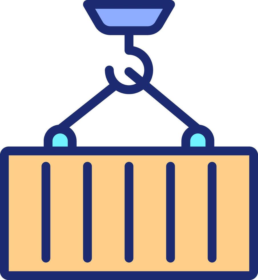Container loading pixel perfect line color icon. Crain transports heavy cargo. Lifting equipment of marine port. Isolated illustration. Flat colorful symbol design. Editable stroke vector