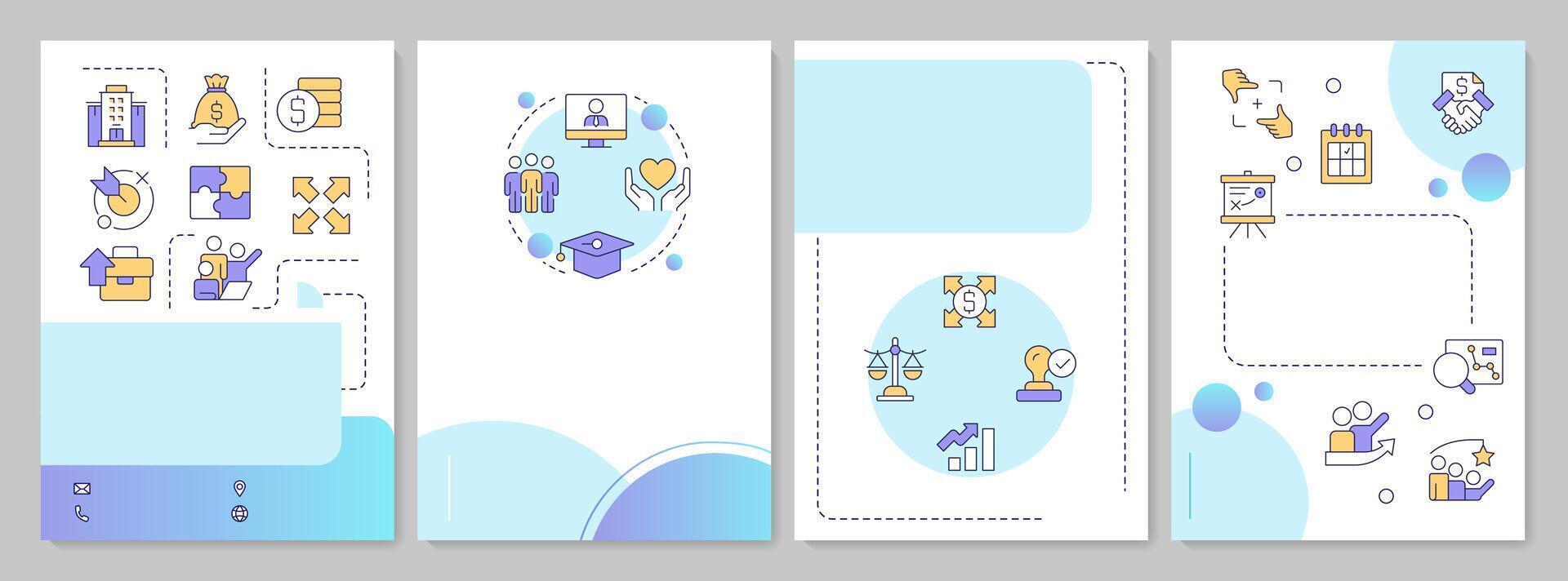 Business incubators blue gradient brochure layout. Strategy, planning. Leaflet advertising design with color line icons. Editable 4 pages vector