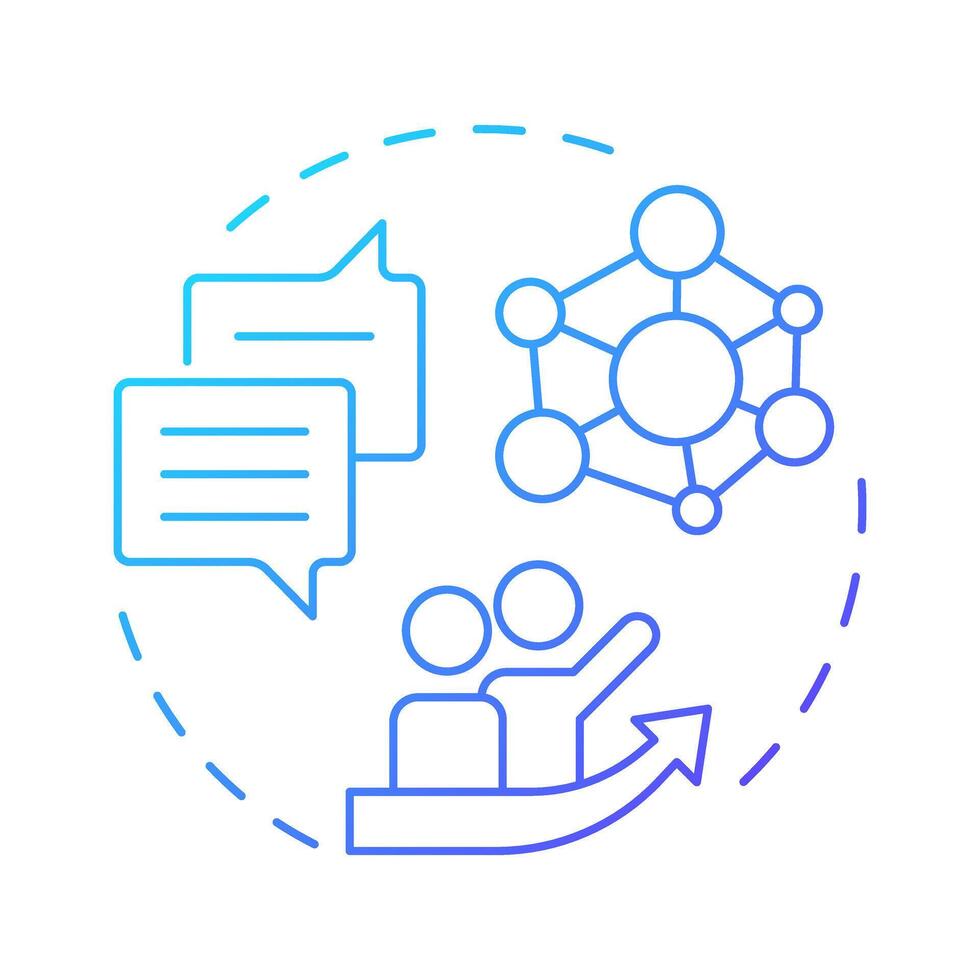 Networking opportunities blue gradient concept icon. Industry leaders. Communication, teamwork. Round shape line illustration. Abstract idea. Graphic design. Easy to use in infographic, brochure vector