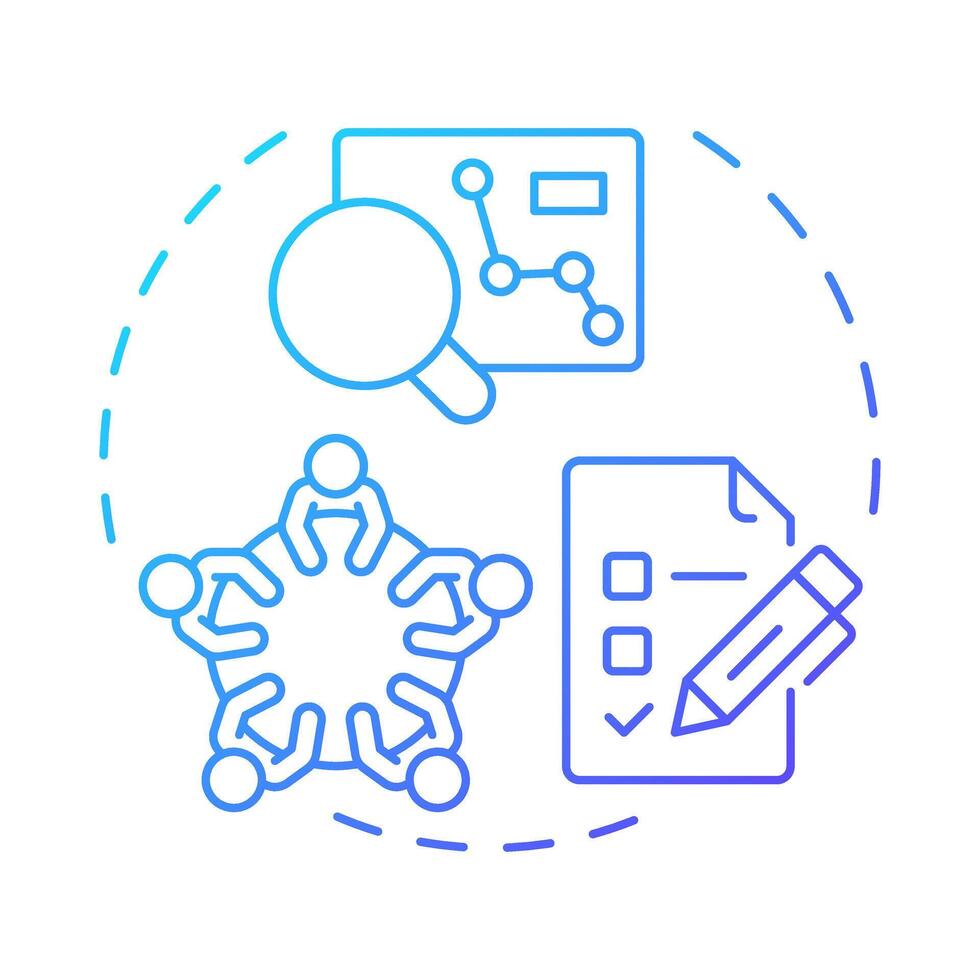 Research incubators blue gradient concept icon. Teamwork, brainstorm. Statistical metrics, analytics. Round shape line illustration. Abstract idea. Graphic design. Easy to use in infographic, brochure vector