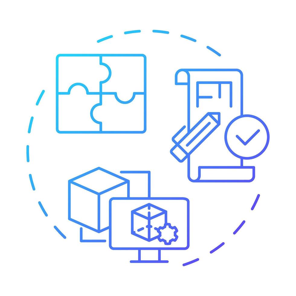 Build blue gradient concept icon. Product development, services. Blueprints, planning. Round shape line illustration. Abstract idea. Graphic design. Easy to use in infographic, brochure vector