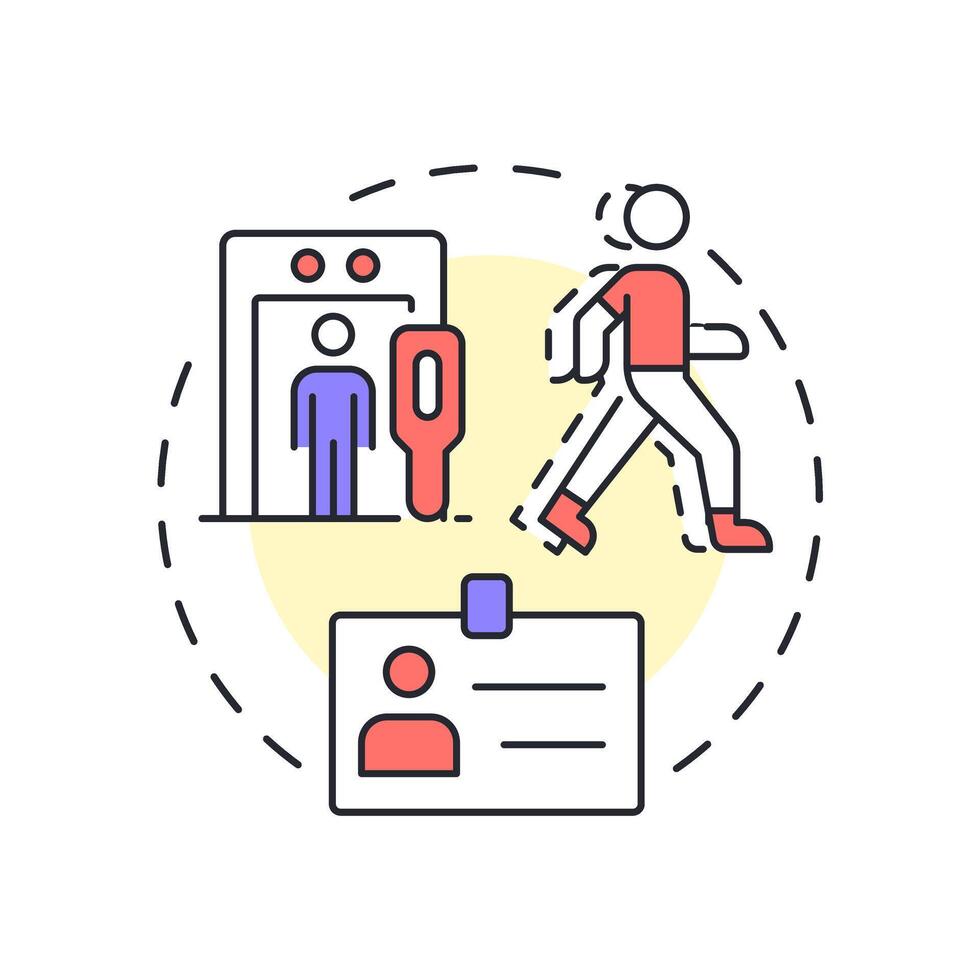Tailgating and piggybacking multi color concept icon. Physical security threat and risk. Unauthorized entry. Round shape line illustration. Abstract idea. Graphic design. Easy to use in booklet vector