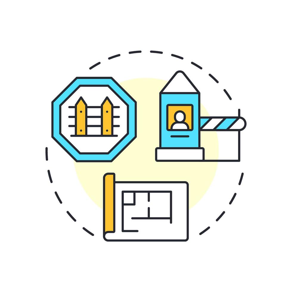 Physical barriers multi color concept icon. Security audit component. People flow control equipment. Round shape line illustration. Abstract idea. Graphic design. Easy to use in booklet vector