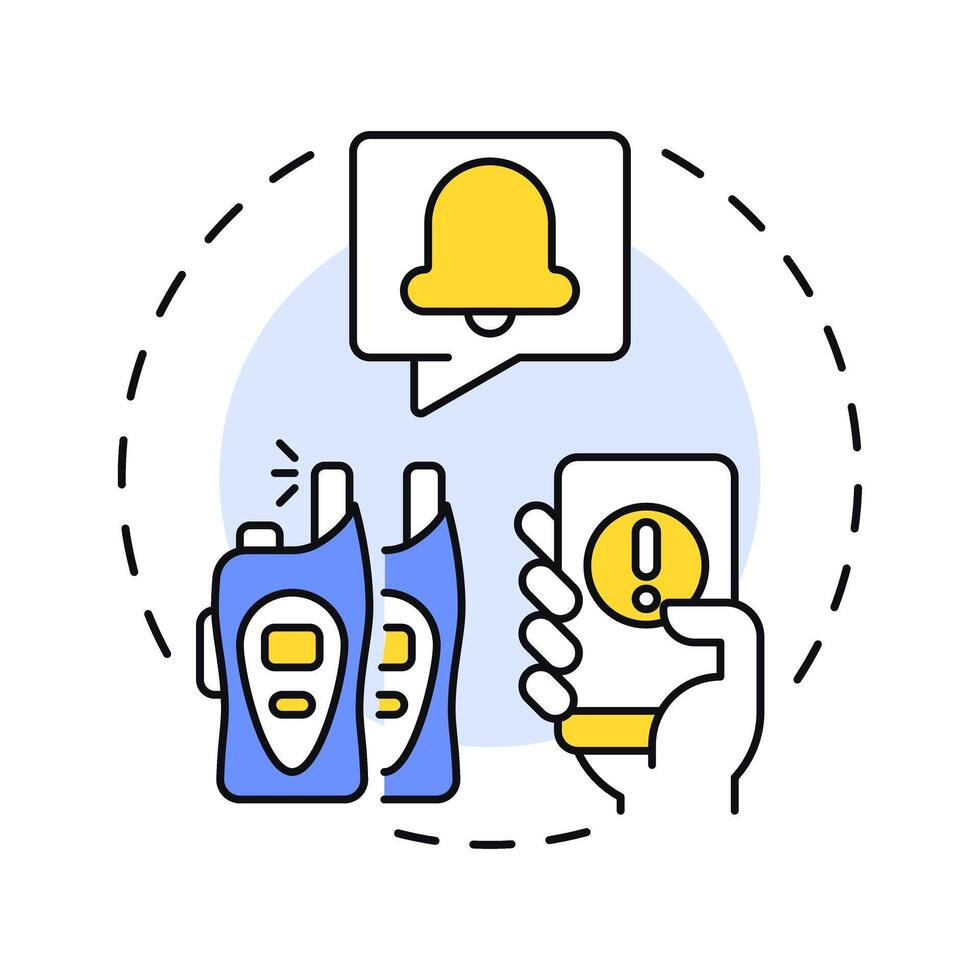 Communicate multi color concept icon. Physical security ecosystem. Coordination between emergency systems. Round shape line illustration. Abstract idea. Graphic design. Easy to use in booklet vector