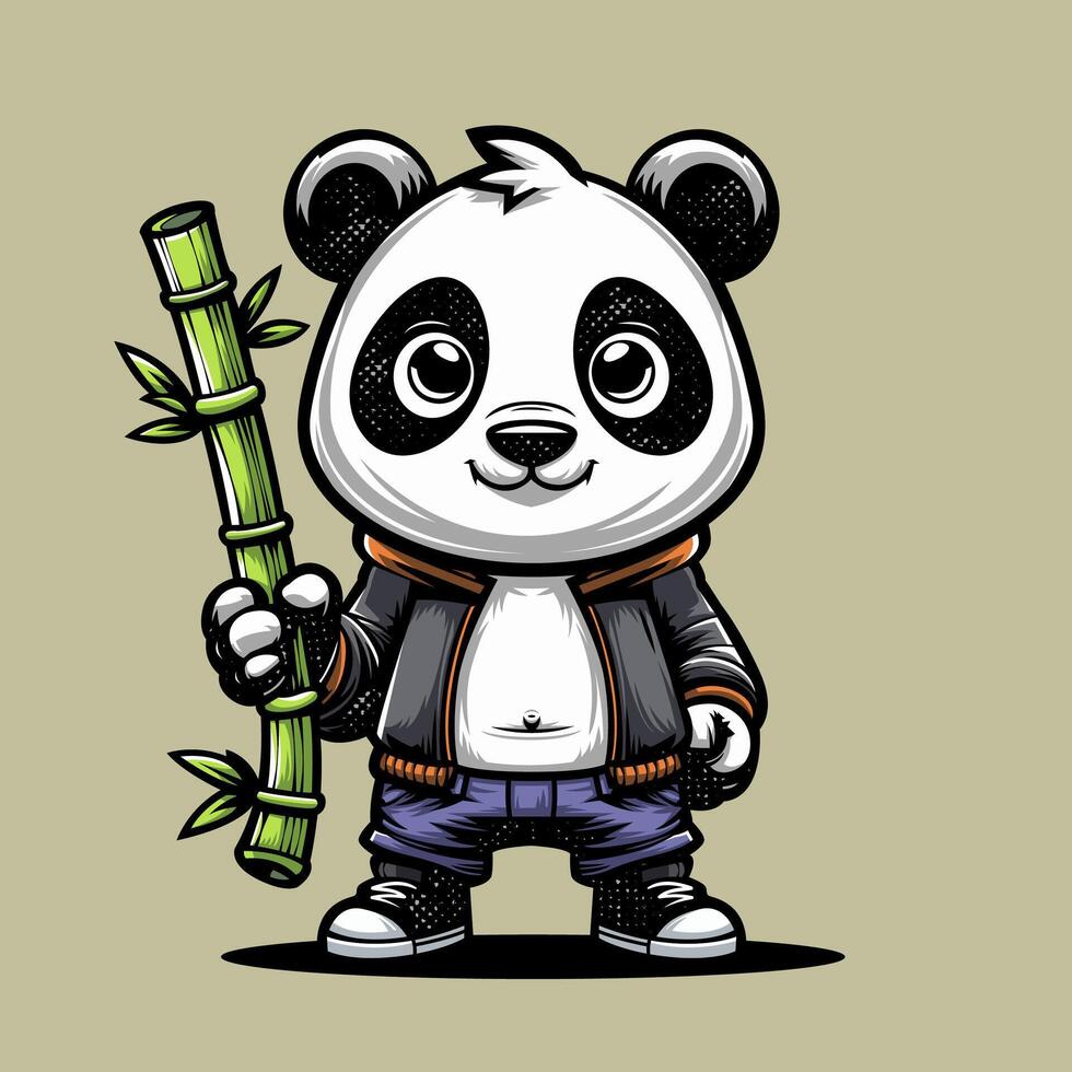 Cute Little Panda with Bamboo Cartoon vector