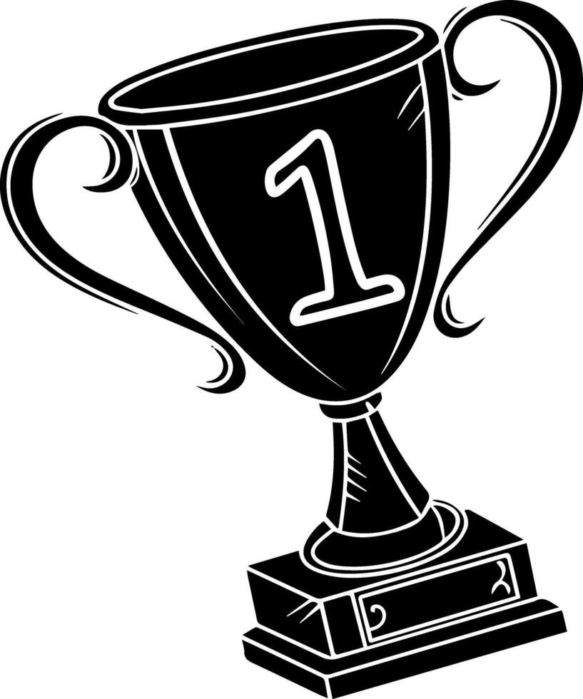 Black trophy cup silhouette with number one in center, flat clean award look, optimized for stock image uses vector