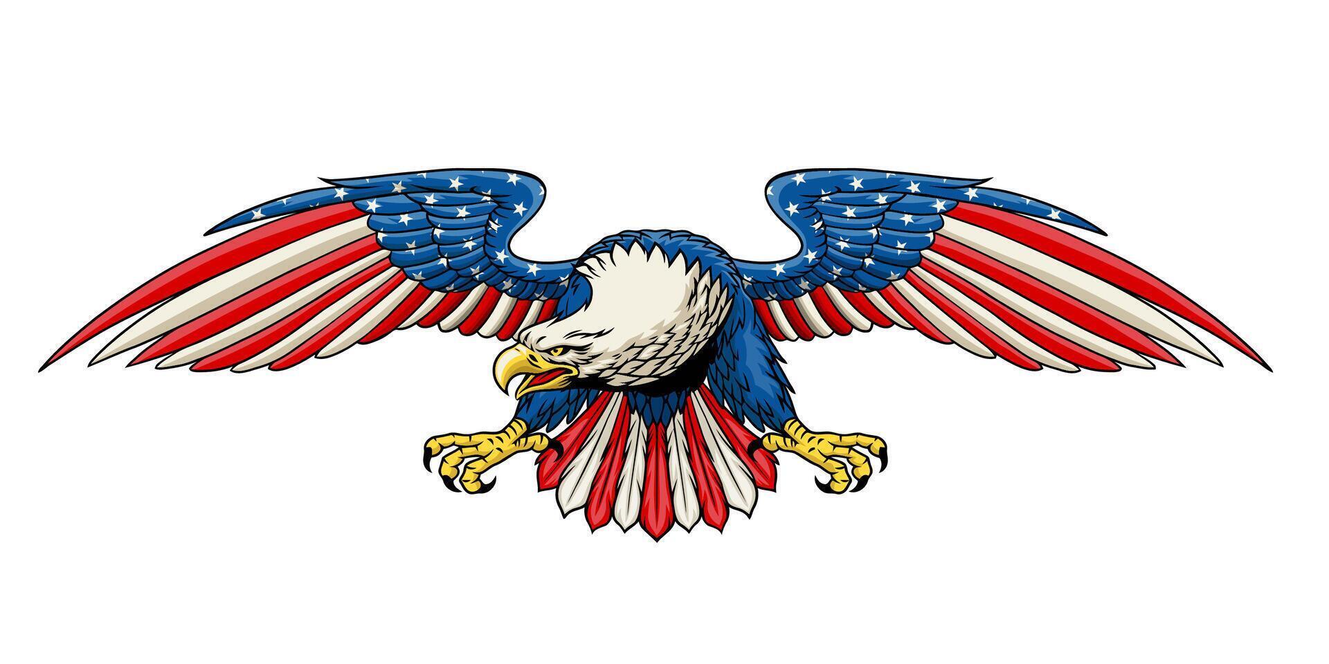 Hand Drawn Illustration of Eagle with American Color Flag vector