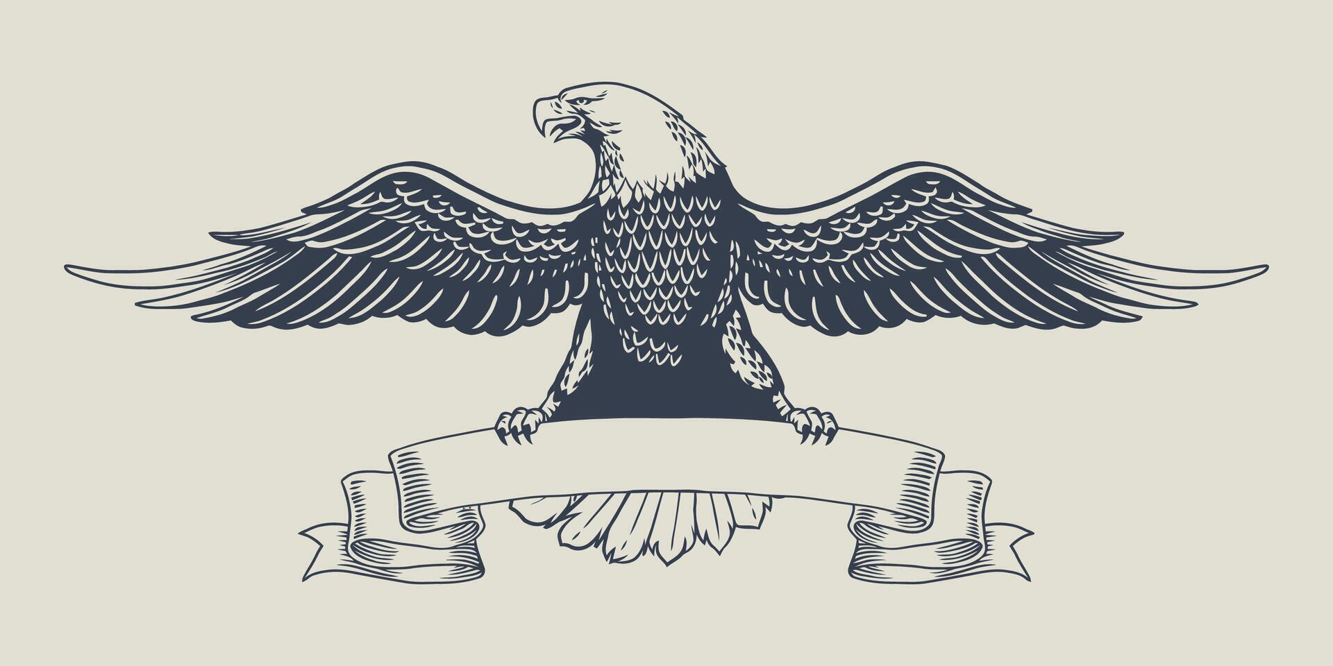 Vintage American Eagle Illustration Perched on Ribbon vector