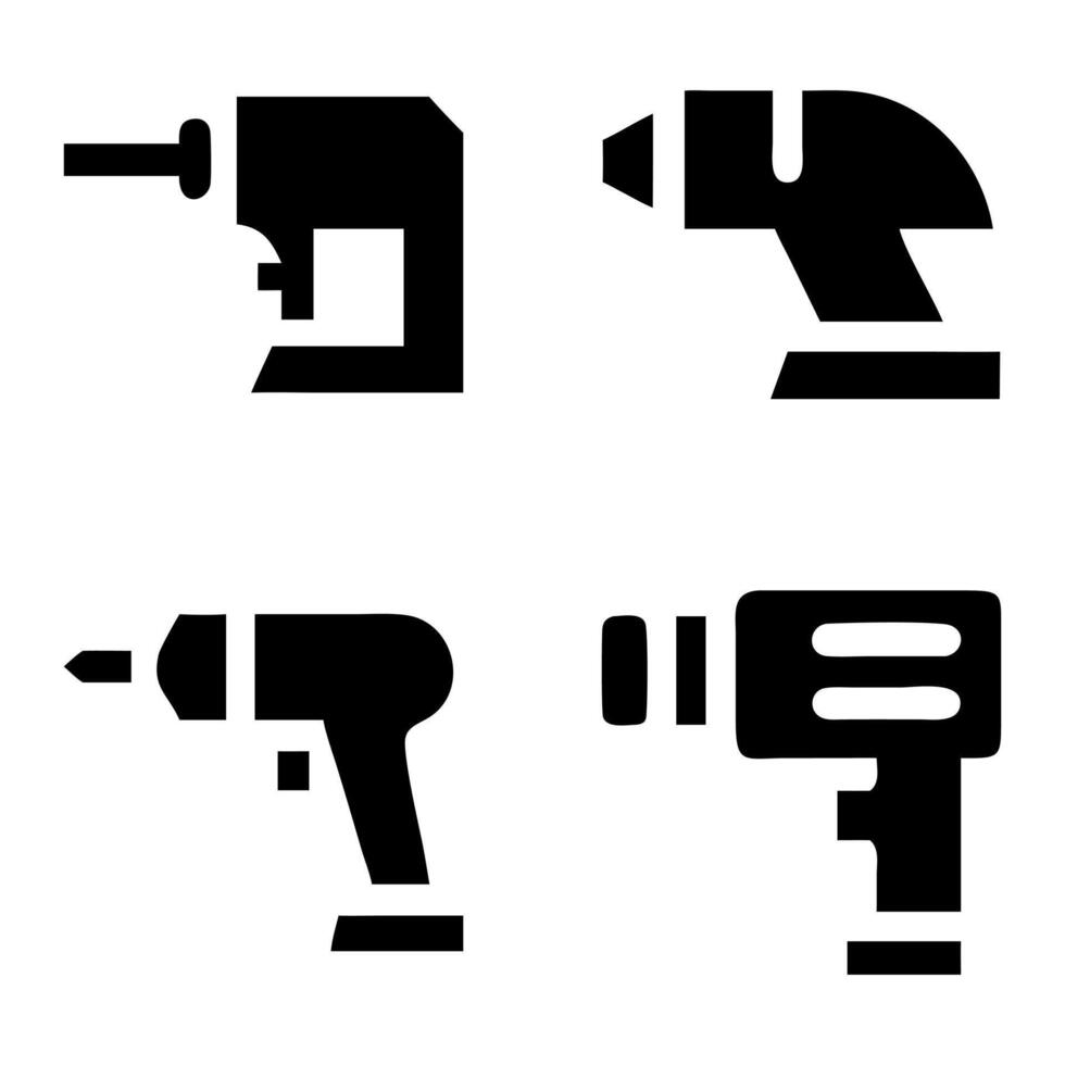 Collection of black and white power tool icons vector