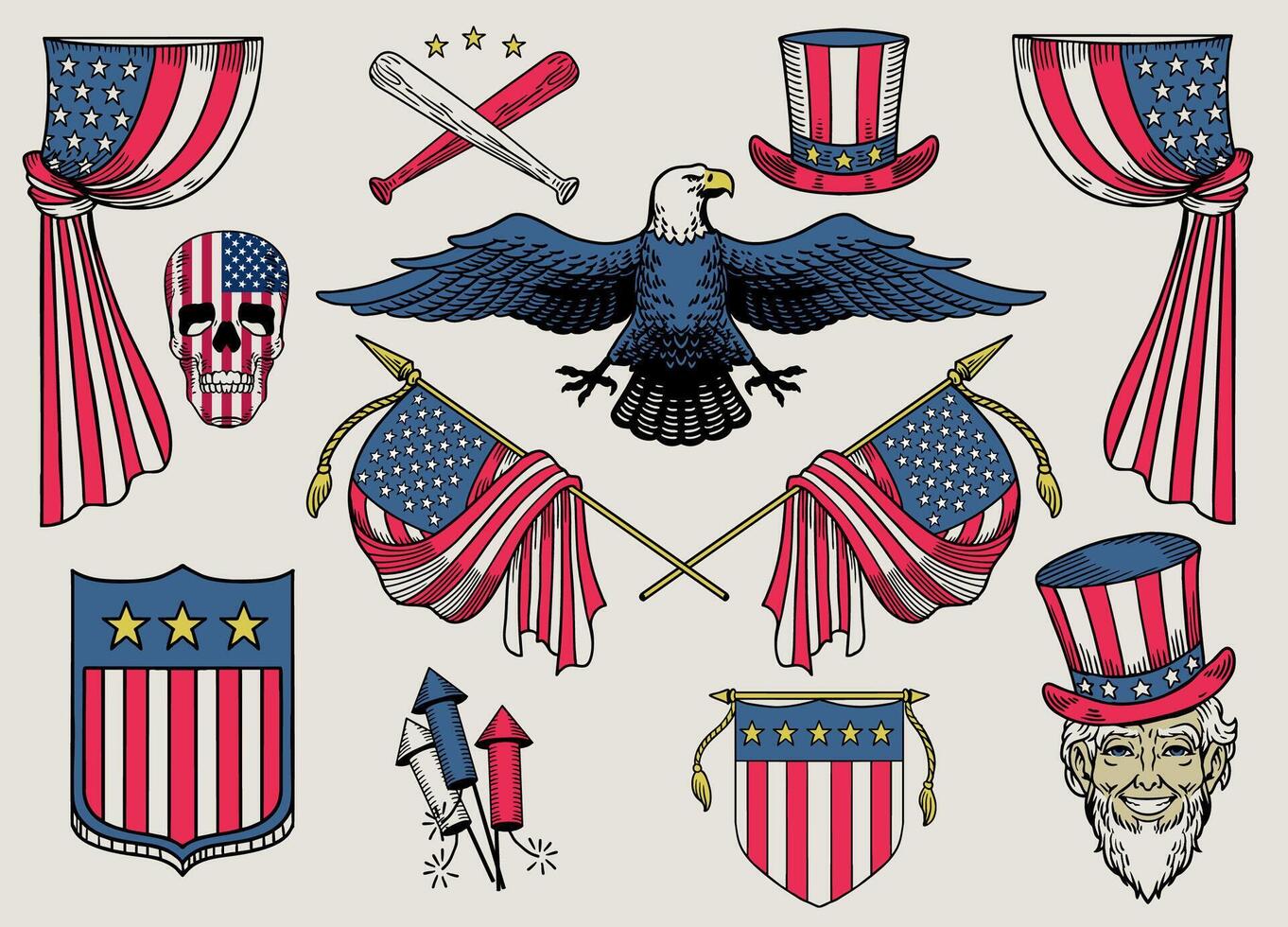 Set Illustration of Object in USA Color Flag vector