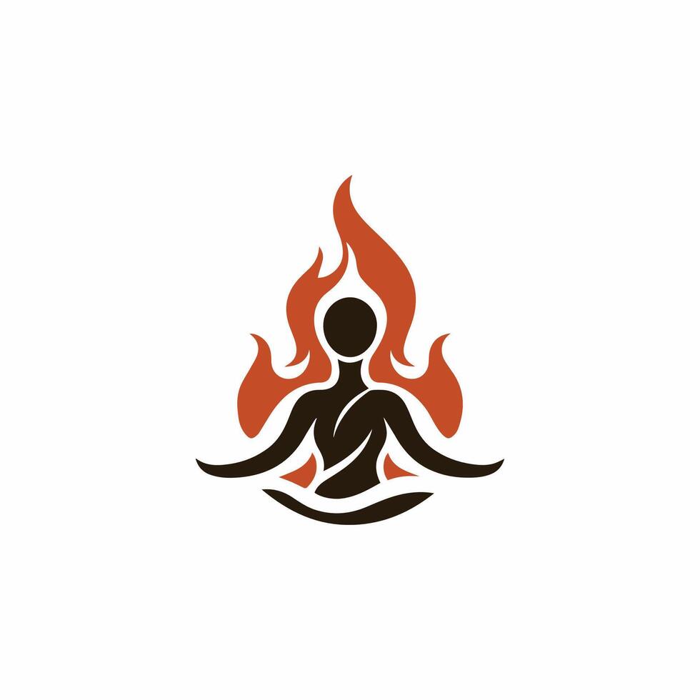 a woman in a lotus position with fire in the background vector