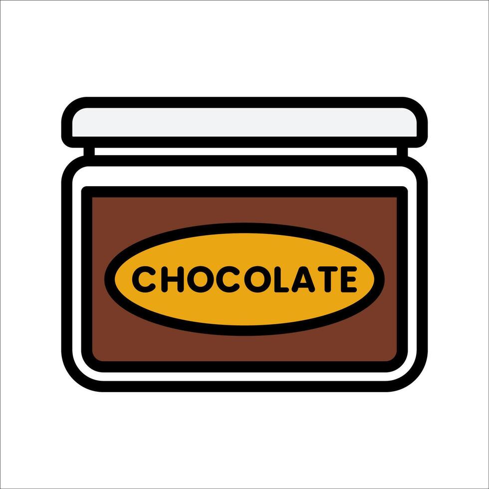Chocolate Jam Flat design style, a labeled jar of chocolate spread, ideal for recipe cards, packaging icons, and food blog visuals. vector