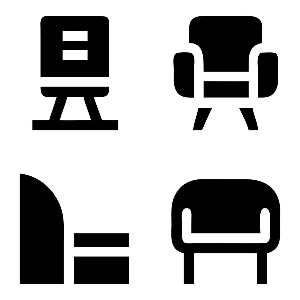 Simple black and white furniture icons set vector