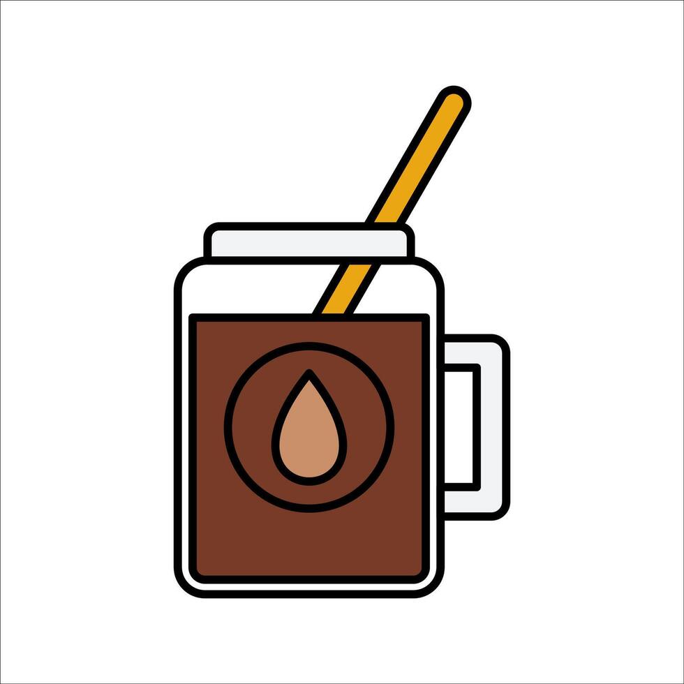 Chocolate Drink Flat design style, a cup of hot or iced chocolate drink with a straw, great for cafe menus, beverage, and sweet visuals. vector