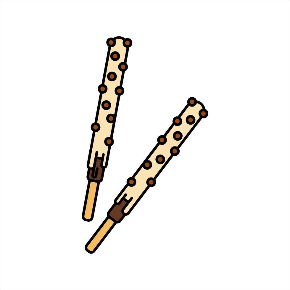 White Chocolate Stick Flat design style, biscuit sticks dipped in white chocolate with choco chips, perfect for desserts and snack branding. vector