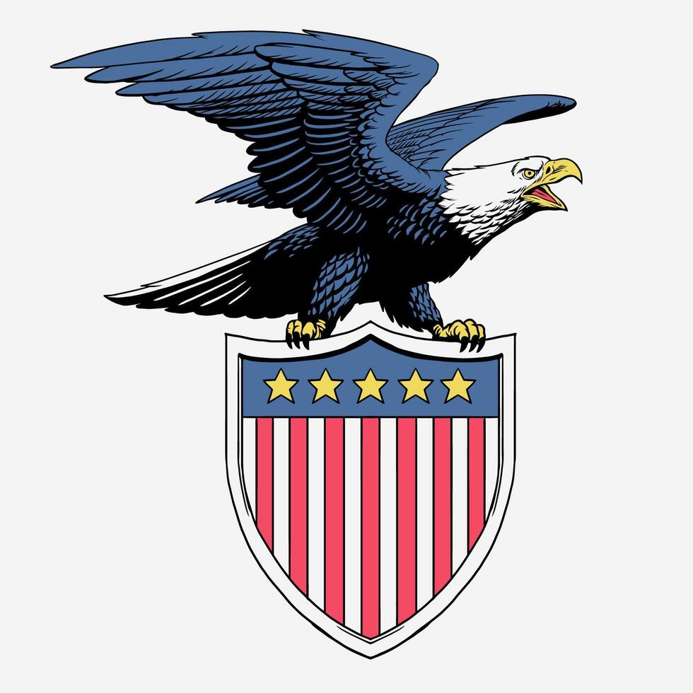 Eagle Illustration Perched on American Shield vector
