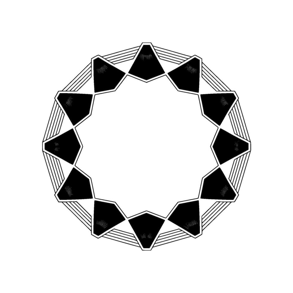 Minimalist Geometric Mandala With Fan Motif Black White vector