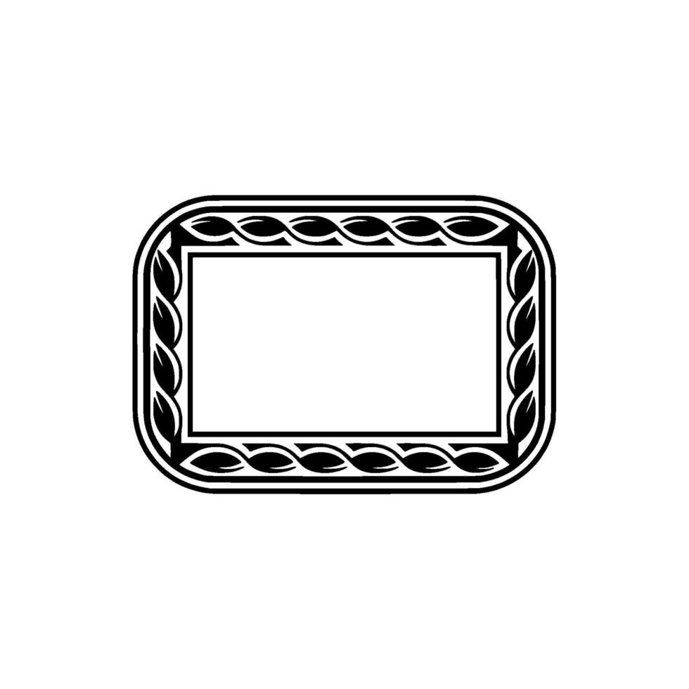 Elegant Black And White Rectangular Frame With Leaf Motif vector