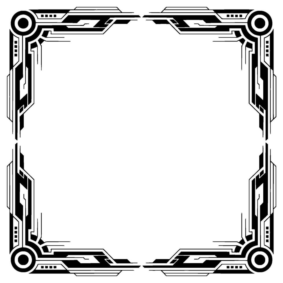 Futuristic Tech Frame, Geometric Black White Border, Art Deco Inspired vector
