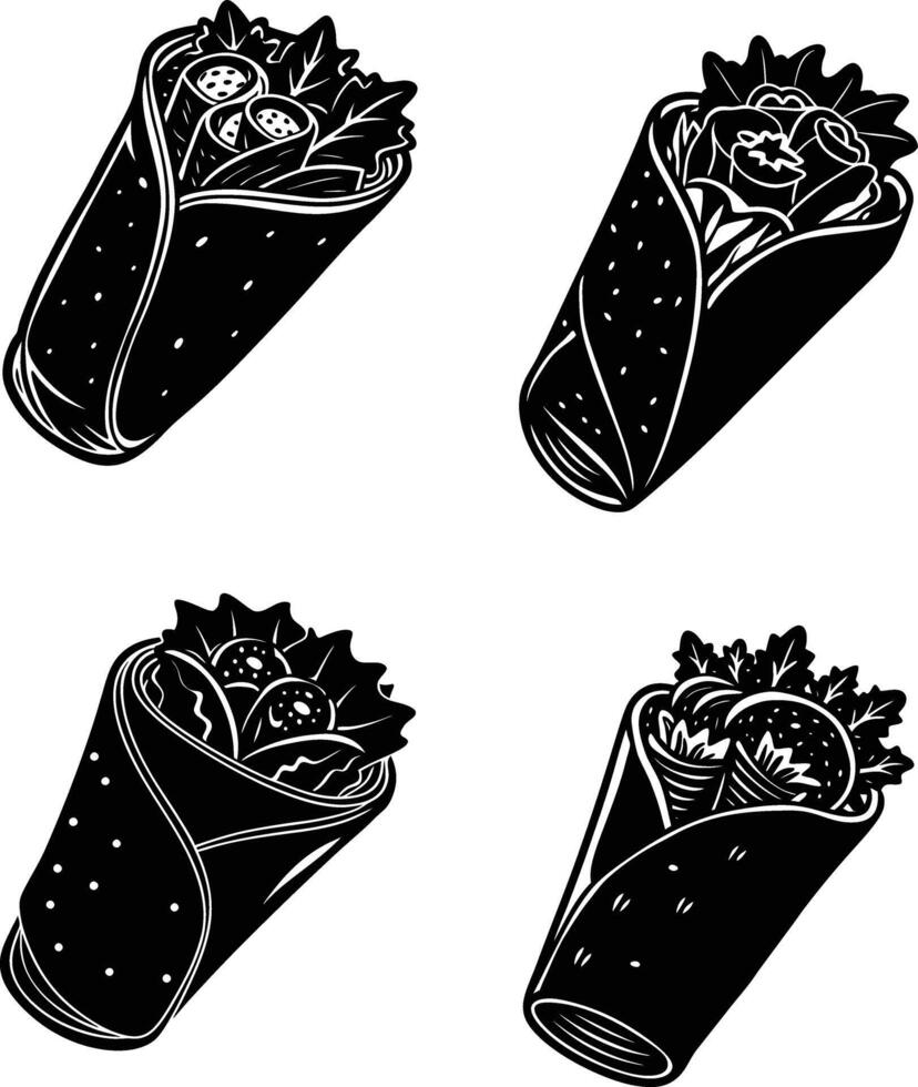 A set of black and white vegetable roll icons vector