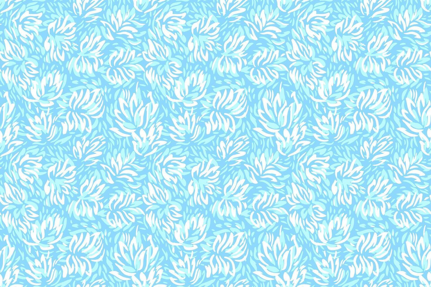 Seamless floral pattern with abstract hand drawn petals on a blue background. The expressive brushstroke texture adds a modern and artistic touch, perfect for textiles, packaging, design vector
