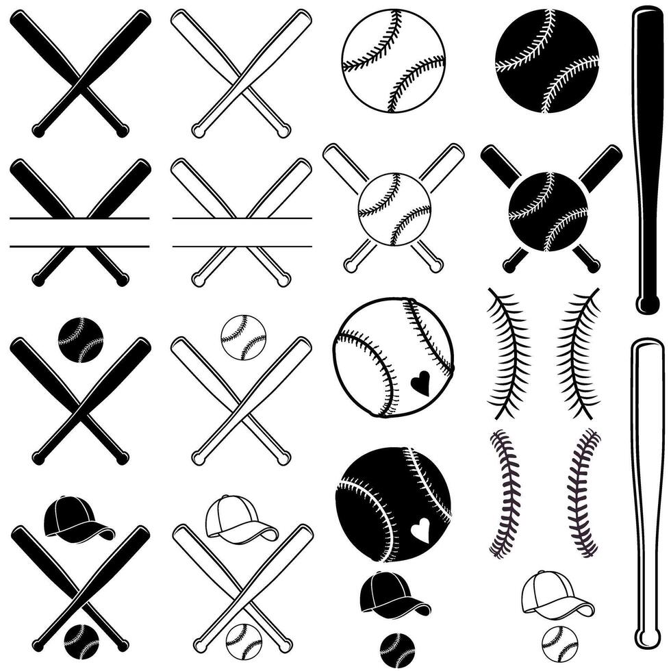 Baseball icon set. Baseball bat illustration sign collection. Sport symbol. Softball logo. Baseball Stitches web icons. vector