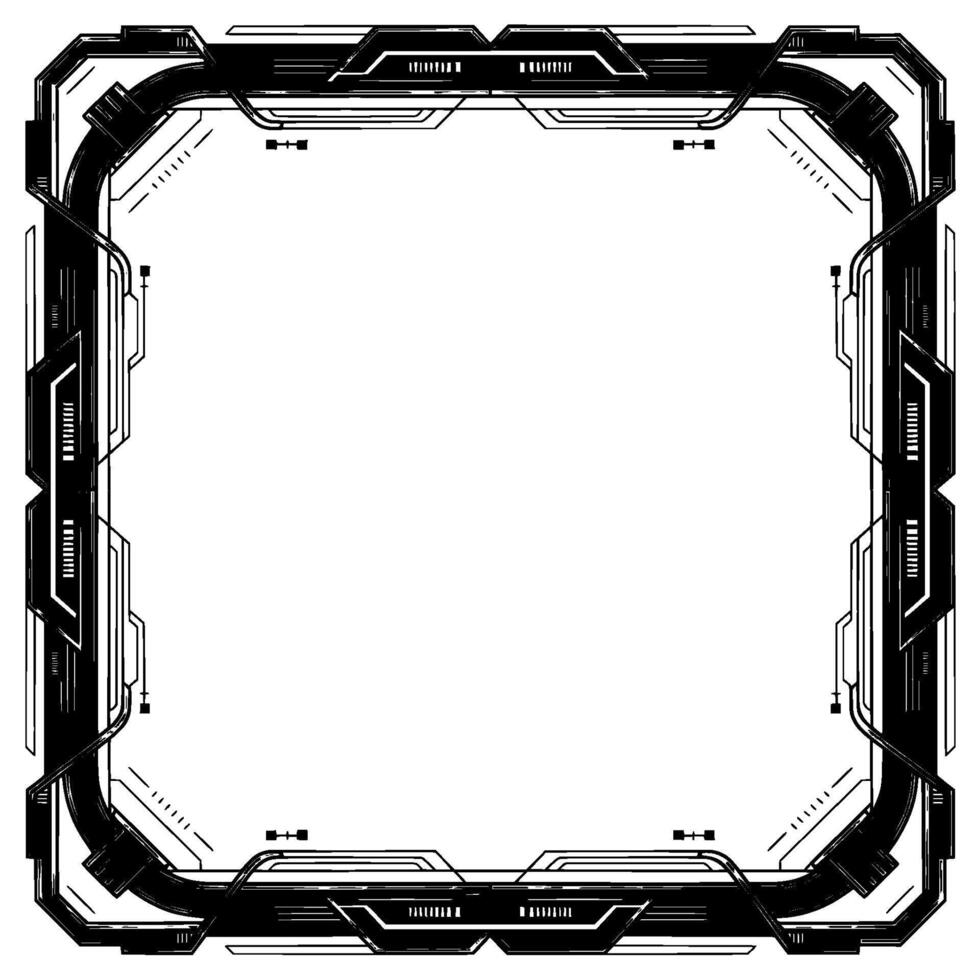 Tech Frame Interface Futuristic Border, Black And White, Digital vector