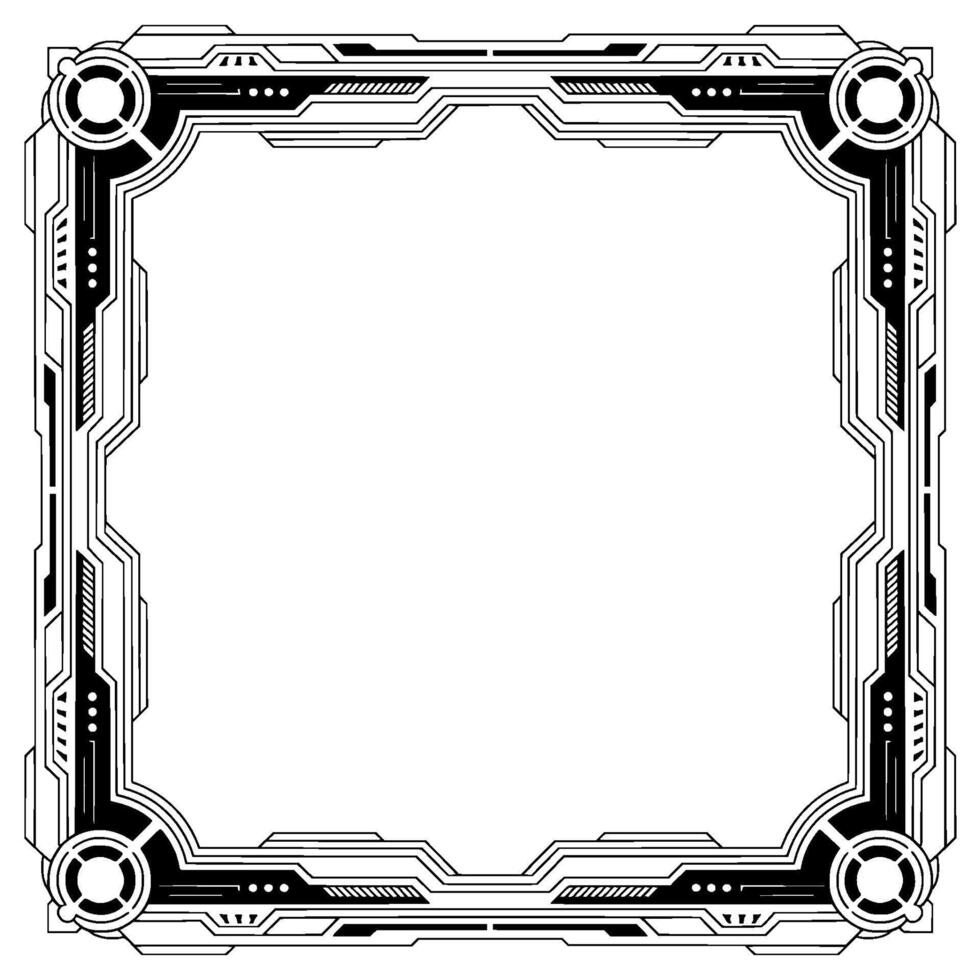 Futuristic Tech Frame Black White Geometric Border, Space For Text vector