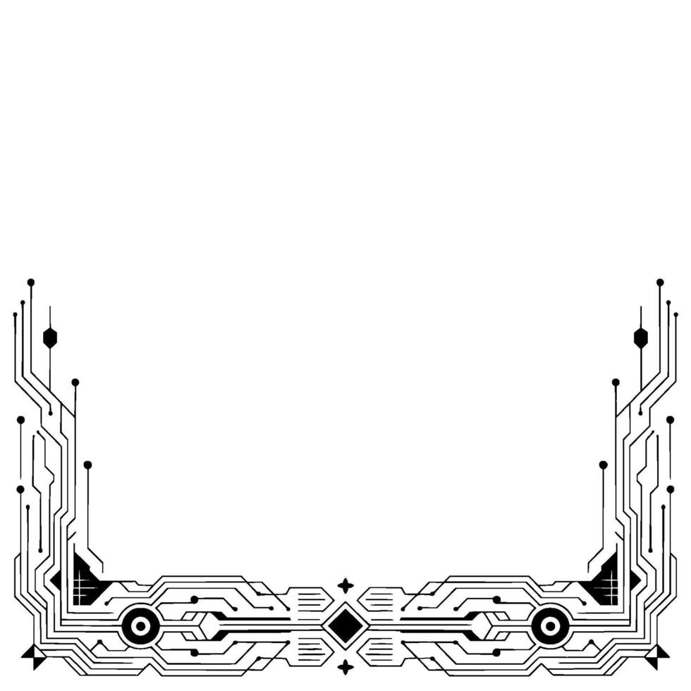 Tech Border Geometric Circuit Board Frame In Black And White vector