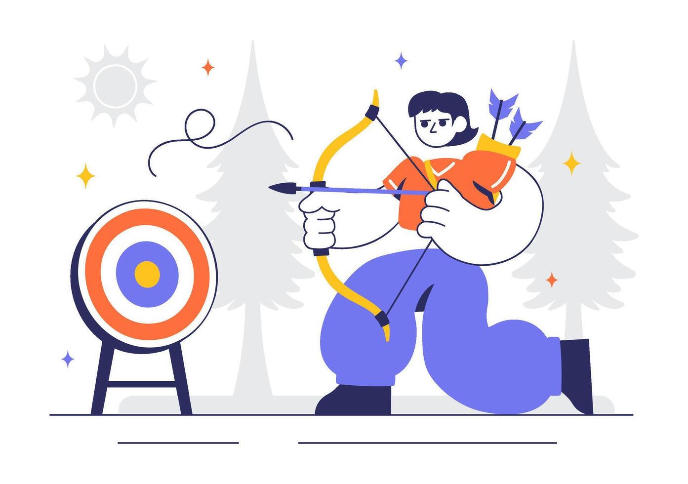 Recreational Archery Illustration with Bow and Arrow Target Practice in Flat Design vector