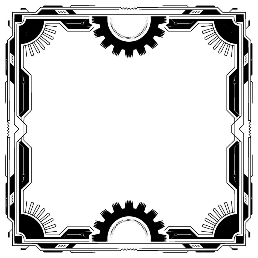 Art Deco Tech Frame Geometric Border With Gears And Lines vector