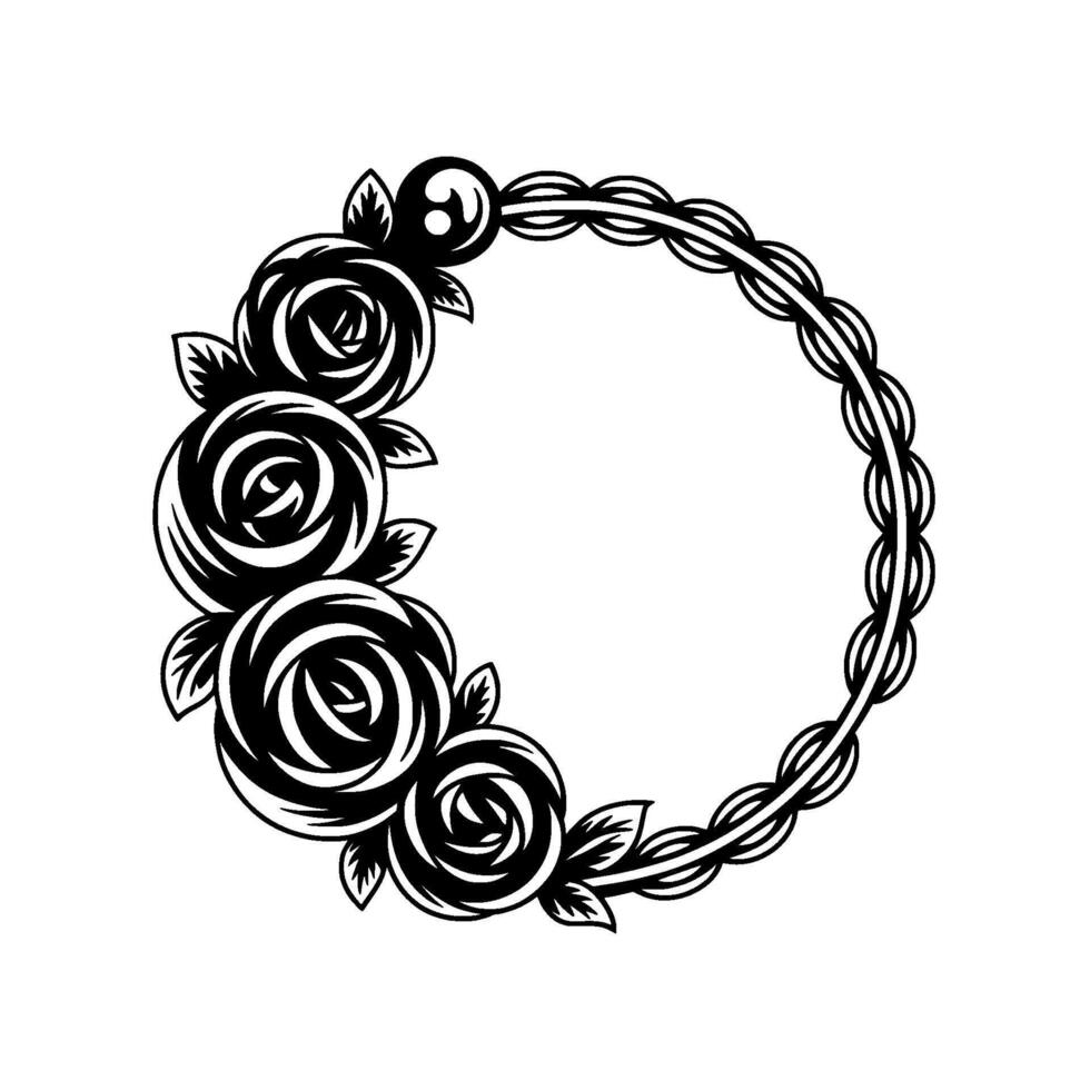Elegant Black And White Rose Frame, Floral, For Wedding Invitations vector