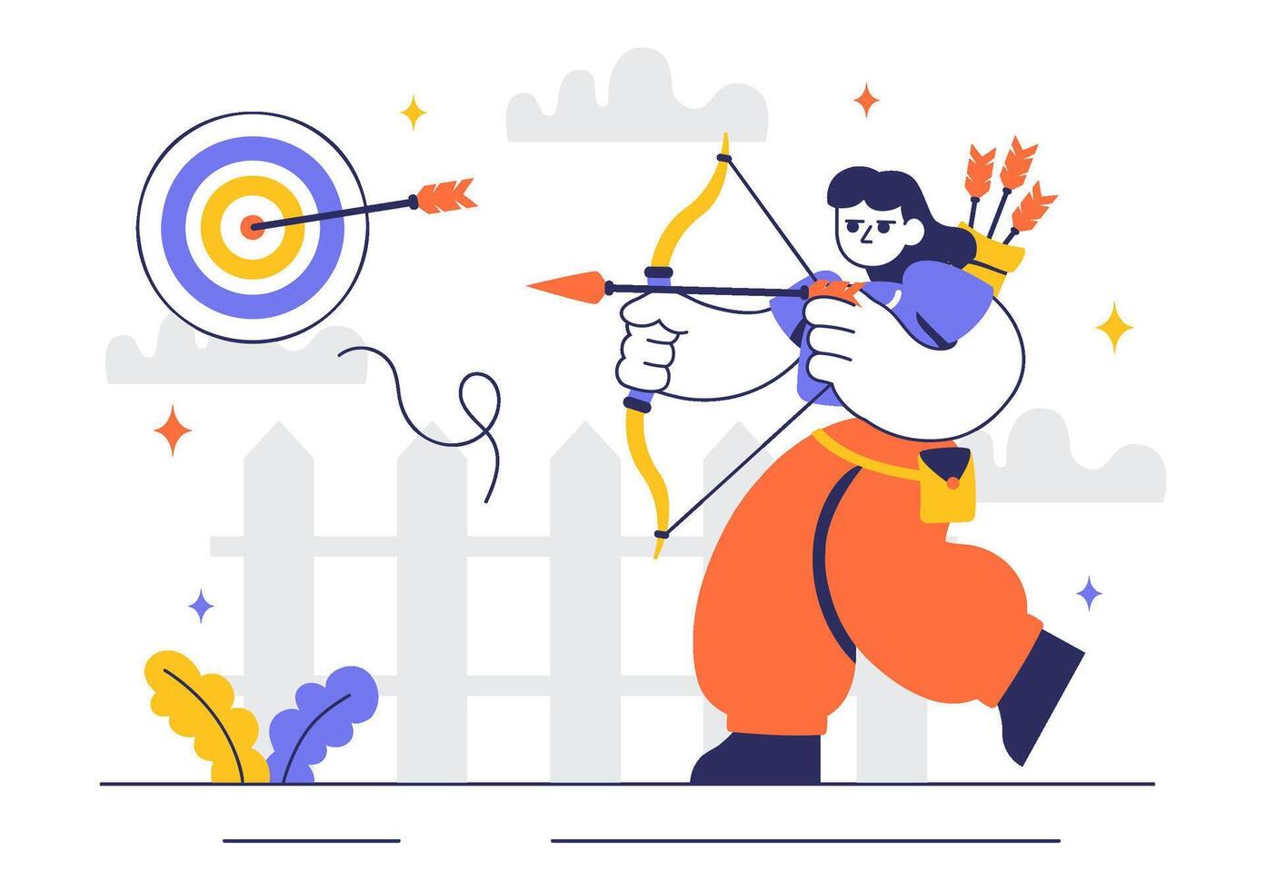 Outdoor Archery Illustration Featuring Target Shooting with Bow and Arrow vector