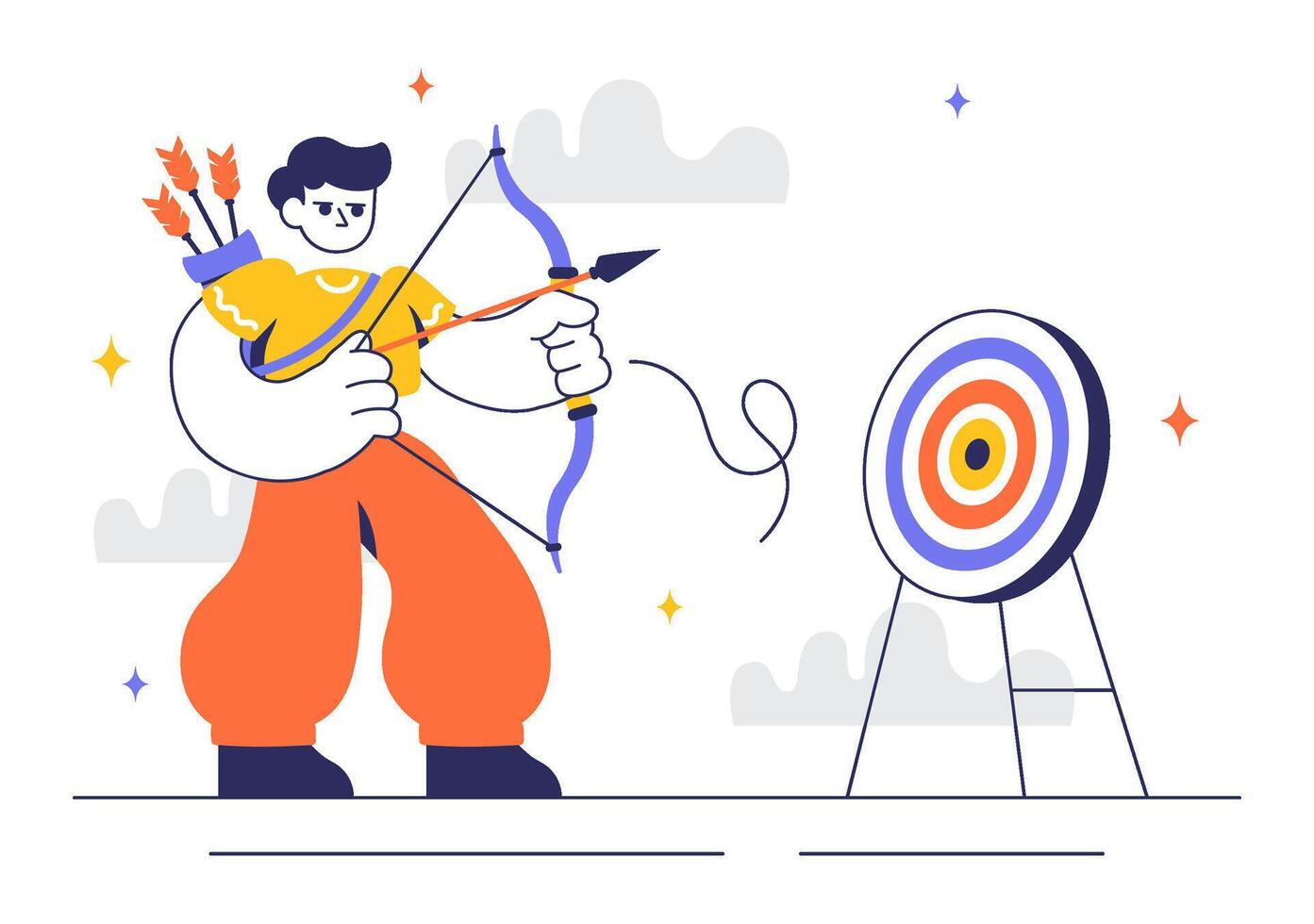 Archery Practice Illustration Depicting Bow and Arrow Shooting at Target Outdoors vector