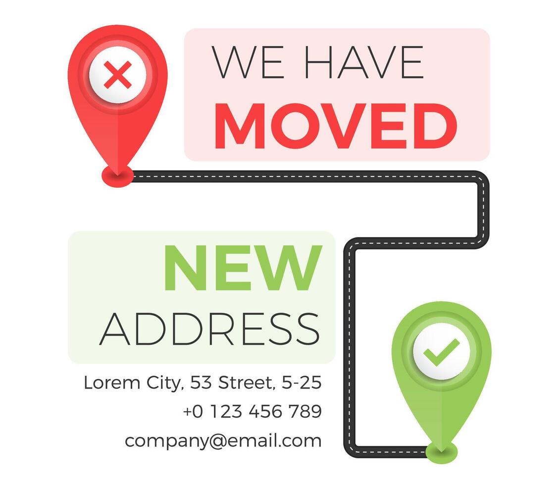 We have moved concept with road and map pins vector