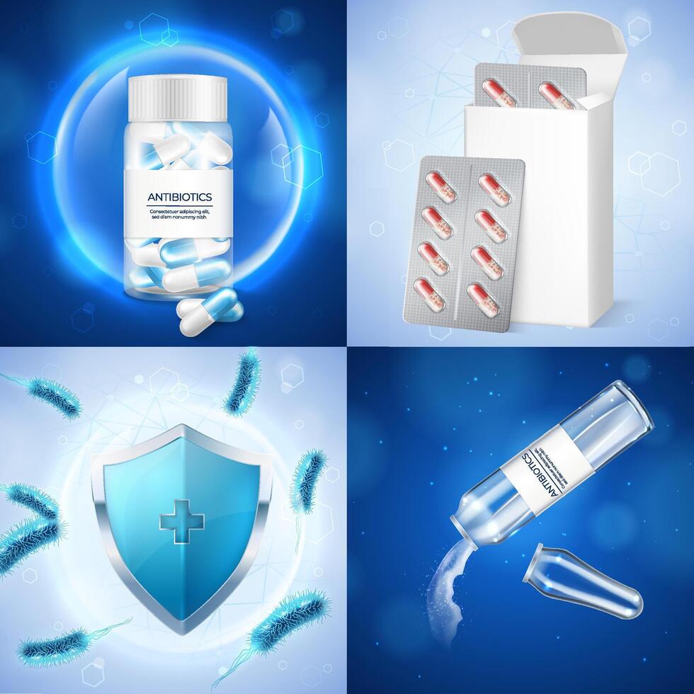 Antibiotics Realistic cards square collection vector