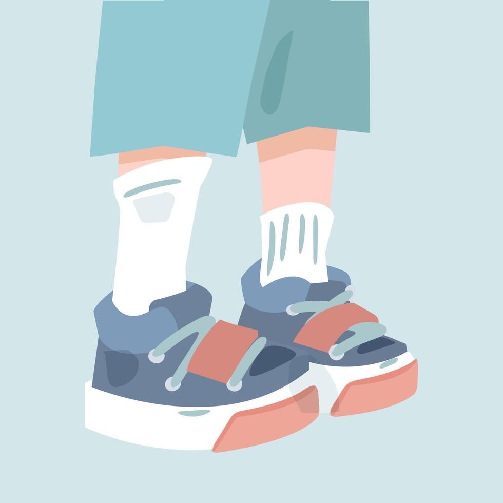 Cartoon Kid Sneakers Close View vector