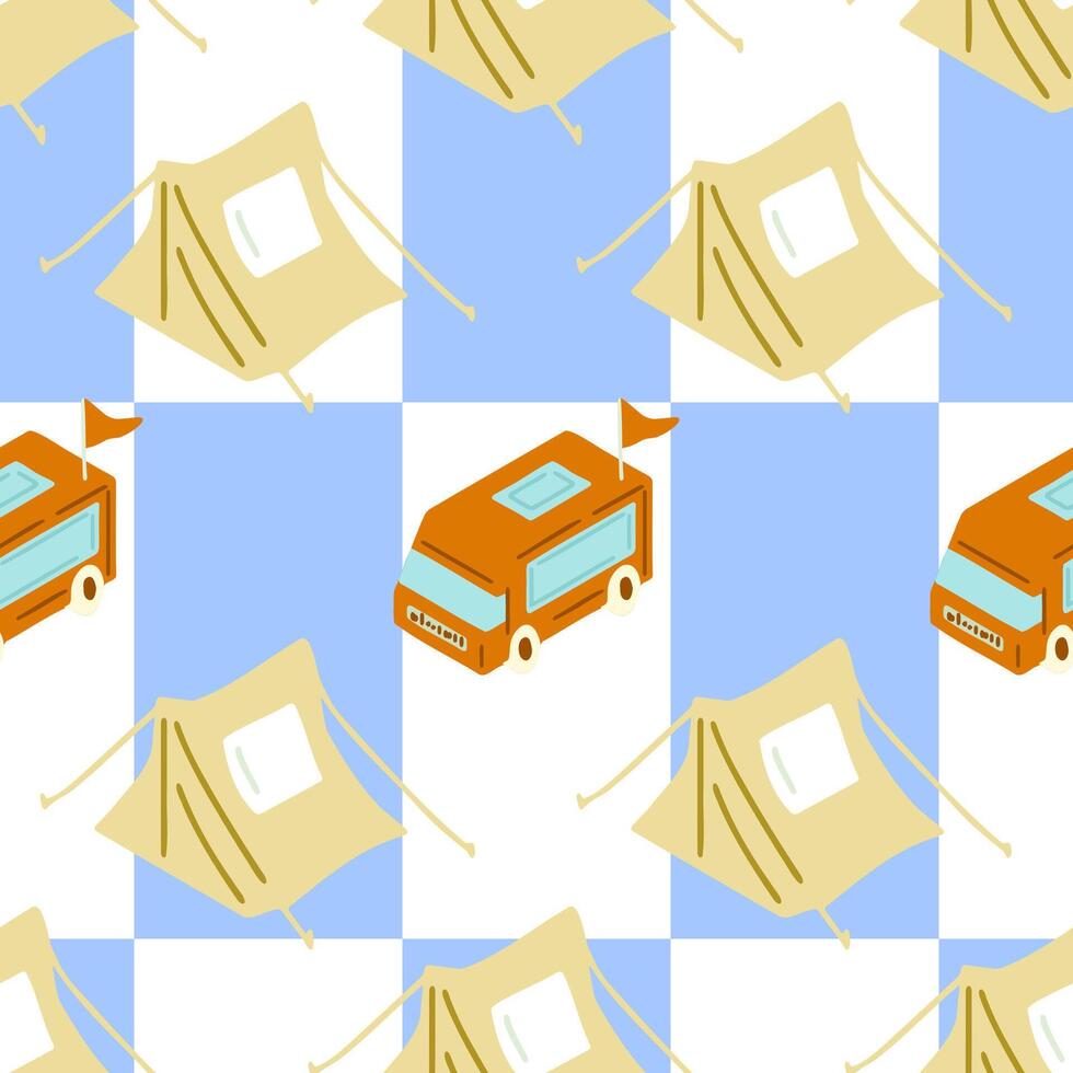 Seamless Camping Tent Van Pattern vector