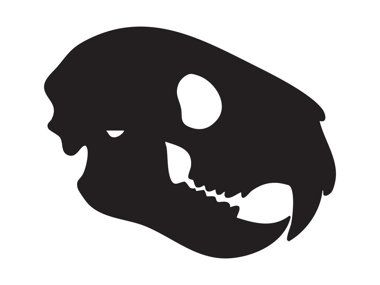 Black silhouette of puma big cat skull with sharp teeth and wide jaw, isolated on white background, graphic illustration. Concept of predator skeleton, cougar or panther skull, wild animal anatomy vector