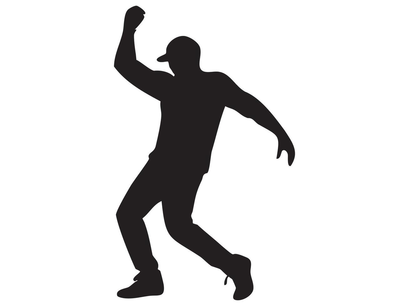 Black silhouette of dancing man in energetic pose, isolated on white background, graphic illustration. concept of movement, dance, performer, art, design element vector