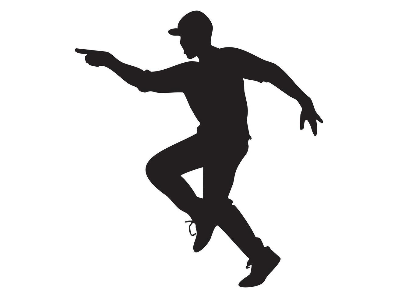 Silhouette of a dancing man in dynamic pose, isolated on white background, graphic illustration. concept of dance, movement, performance, creativity, art vector